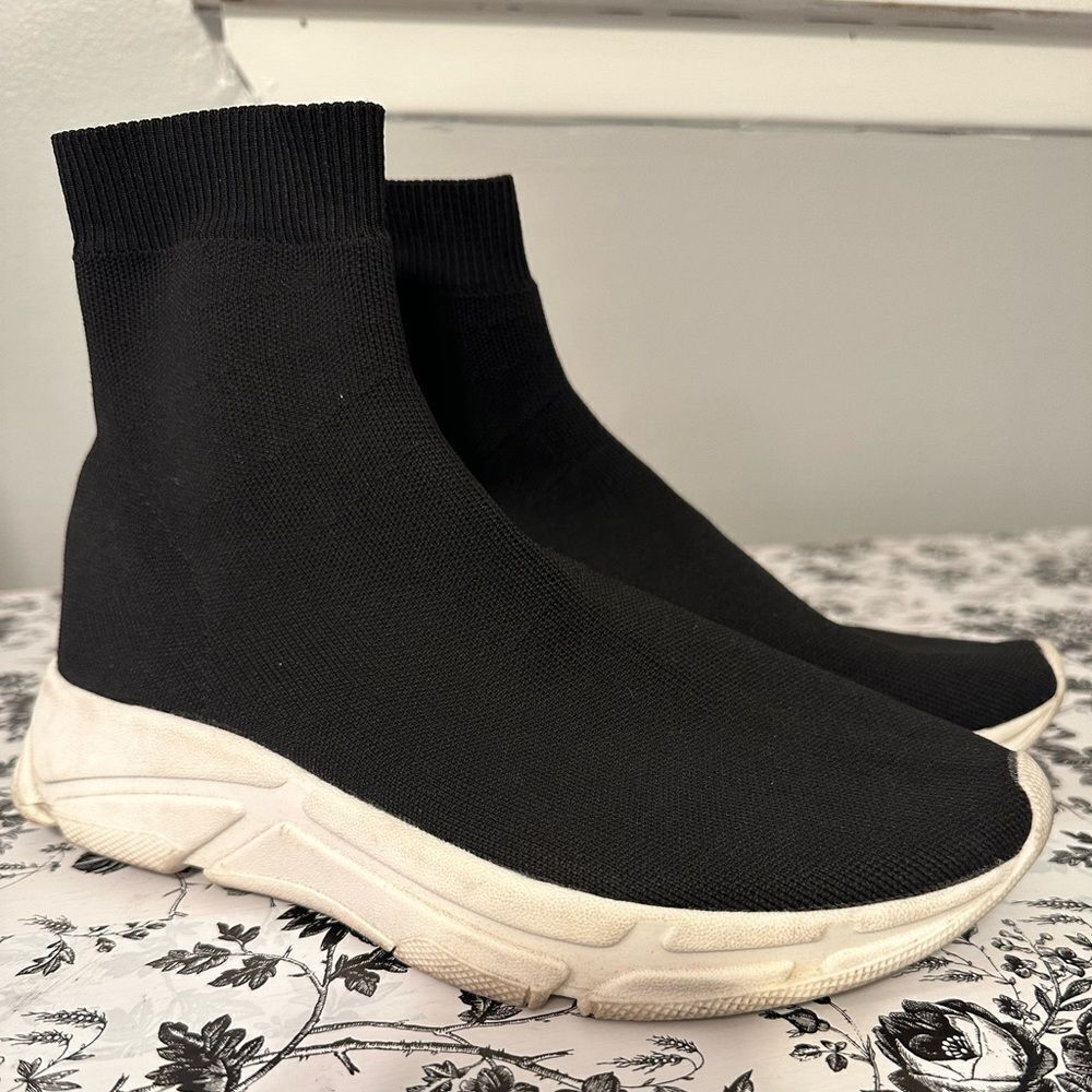 Steve Madden Womens Game Time Black Fitness Lifestyle Sock Sneakers Shoe